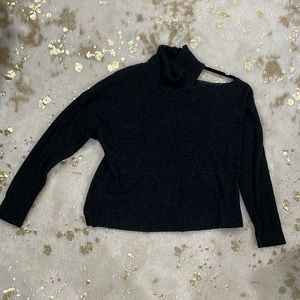 charcoal color cut out neck, turtle neck sweater